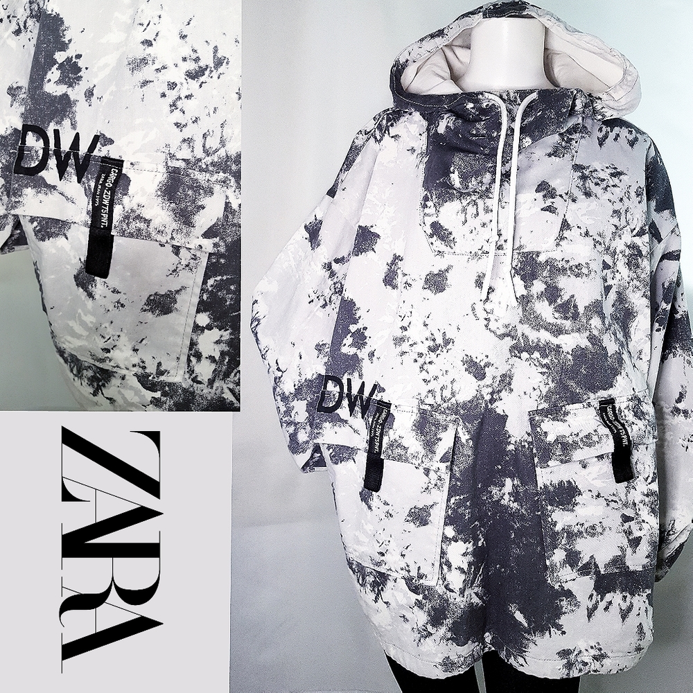 ZARA🍂Cargo Denim Hooded Jacket With Big Pockets| Tie-Die